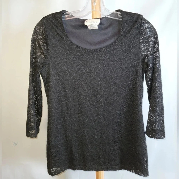 Vintage Tradition  Black Lace Long Sleeves Top Small - Picture 4 of 7